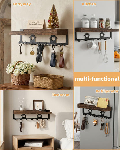 lucdnc Key Holder for Wall Mounted with Tray, 7 Hooks & Wood Shelf | Decorative Entryway Organizer for Mail, Keys, Sunglasses, Wall Mounted, Home Office