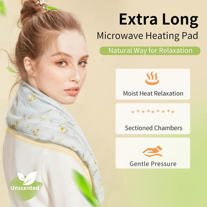 Heating Pad for Neck Shoulders and Back Microwavable Machine Washable 26x4.3 Microwave Rice Bag for Heat Therapy Reusable Hot Pack for Muscle Cramps Moist Warm Bean Bag for Pain Relief Unscented