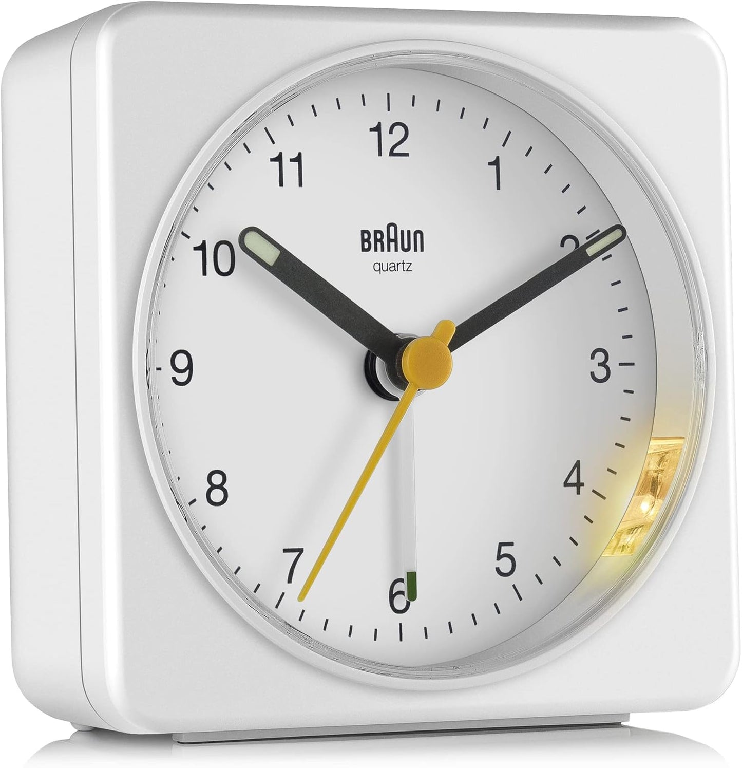 Braun Classic Analogue Alarm Clock with Snooze and Light, Quiet Quartz Sweeping Movement, Crescendo Beep Alarm in White, Model BC03W.