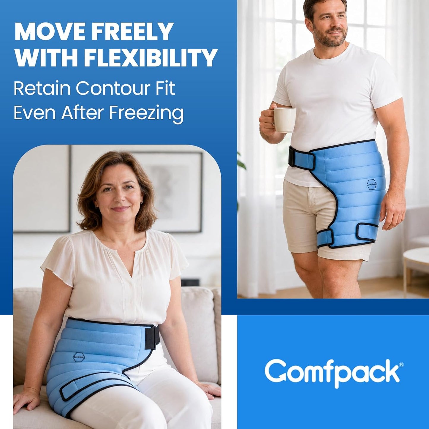Comfpack Hip Ice Pack Wrap After Surgery, 2 Hours Long Lasting Cold Therapy | Flexible & Evenly Cooling Reusable Ice Pack for Hip Replacement Surgery, Injuries, Sciatica, Bursitis, Hip Flexor Pain, Gift