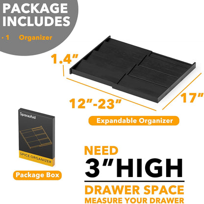 SpaceAid Bamboo Spice Drawer Organizer, (Need 3" Deep Drawer) Expandable 4 Tier Spices Rack for Cabinet, Kitchen Seasoning Storage Insert (Jars Not Included, From 12" to 23" Wide)