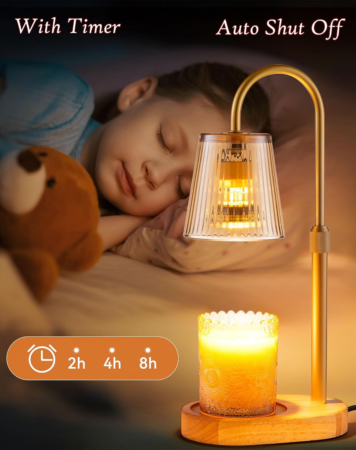 Adjustable Candle Warmer Lamp with Timer - Electric Light Wax Warming