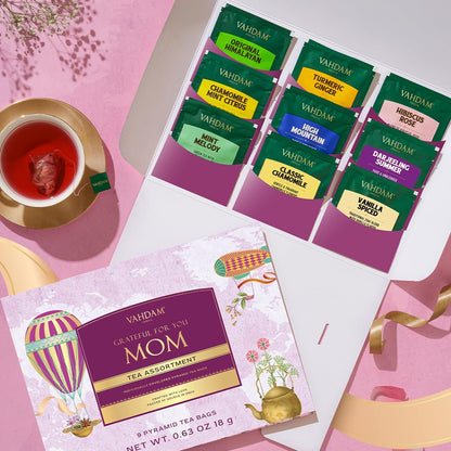 VAHDAM, Assorted Herbal Tea Sampler (18 Tea Bags, 9 Flavors) Caffeine-Free, Non-GMO | Double Infusion, Individually Enveloped Tea Bags | Herbal Tea Assortmen