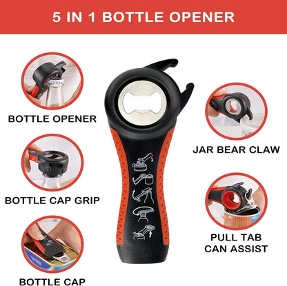 Jar Opener for Weak Hands, Seniors with Arthritis, 5 in 1 Multi Function Bottle Opener Lid Opener For Arthritic Hands with Non Slip Rubber Jar opener Gripper Pad and Corkscrew Wine Opener(BLUE)