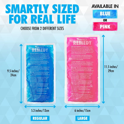 Perfect Remedy Gel Ice Packs for Injuries with Strap Cover, Flexible Hot Cold Compress, Soothing Soft Ice Packs for aid in Injuries Conditions, Alternative to Hot Water Bottles (Blue, Regular)