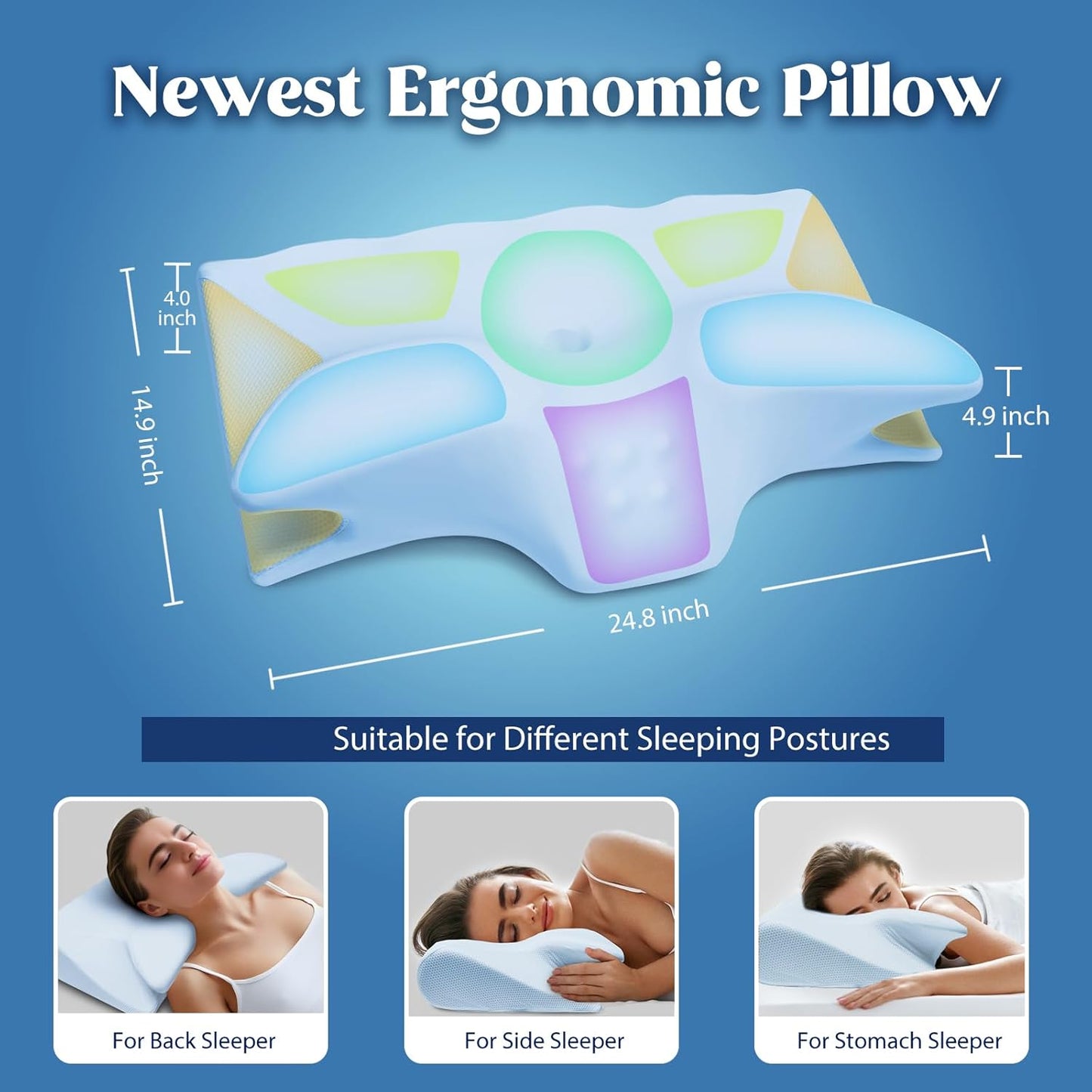 Cervical Pillow for Neck Pain Relief, Cooling Contour Memory Foam Pillows Support Odorless Ergonomic Neck Pillow Adjustable Orthopedic Bed Pillow for Side Back Stomach Sleeper with Pillowcase,Snow