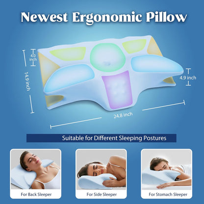 Cervical Pillow for Neck Pain Relief, Cooling Contour Memory Foam Pillows Support Odorless Ergonomic Neck Pillow Adjustable Orthopedic Bed Pillow for Side Back Stomach Sleeper with Pillowcase,Snow