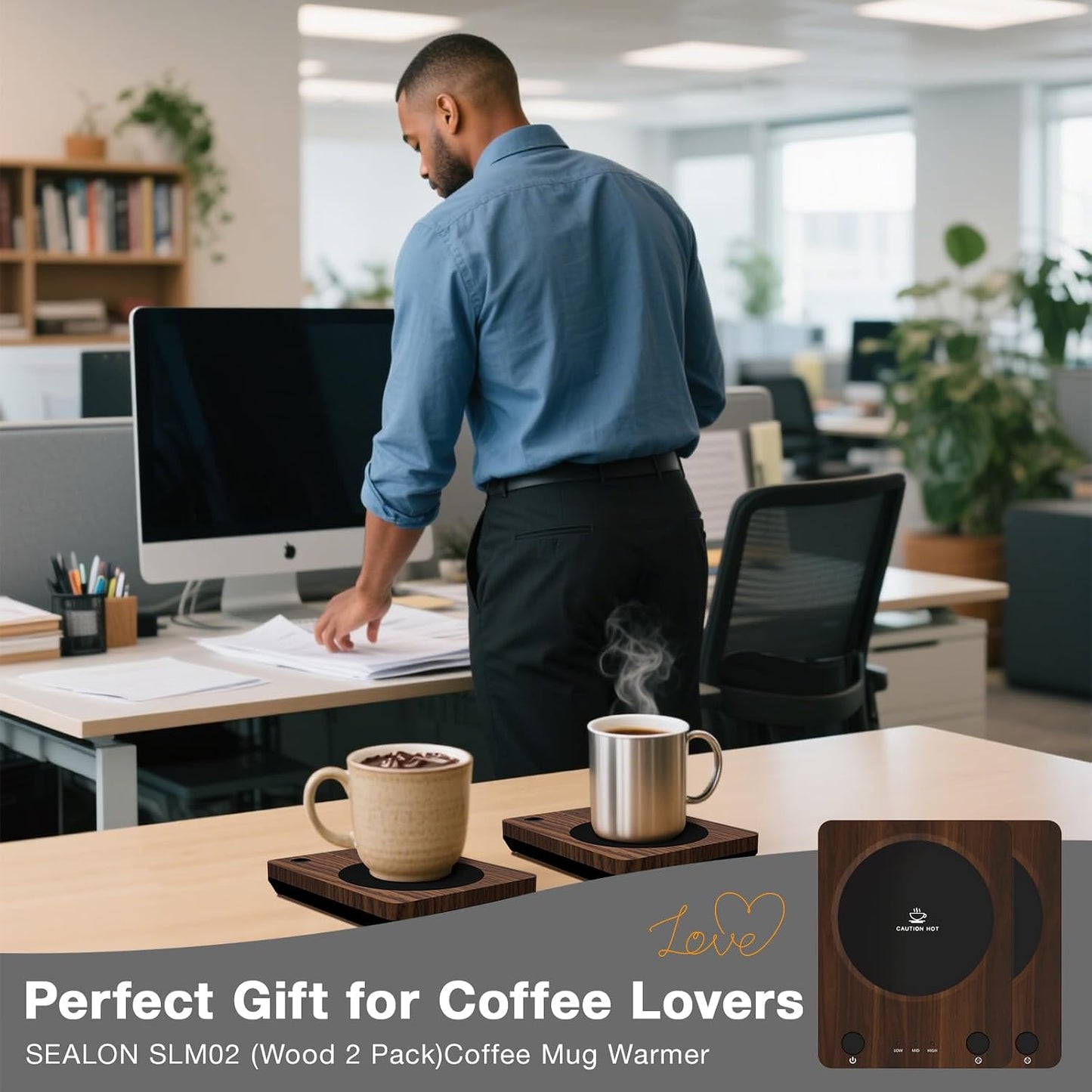 SEALON SLM03 Electric Coffee Mug Warmer - 3-Temperature Desk Cup Warmer with Auto Shut-Off (4 Hours) for Heating Coffee, Tea, Milk & Beverages