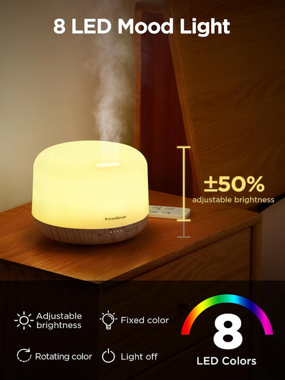 InnoGear 500ml Essential Oil Diffuser with Remote Control, Premium Ultrasonic Aromatherapy Diffusers Mother's Gift Scent Humidifier Vaporizer Auto-Off Timer for Large Room Home, White