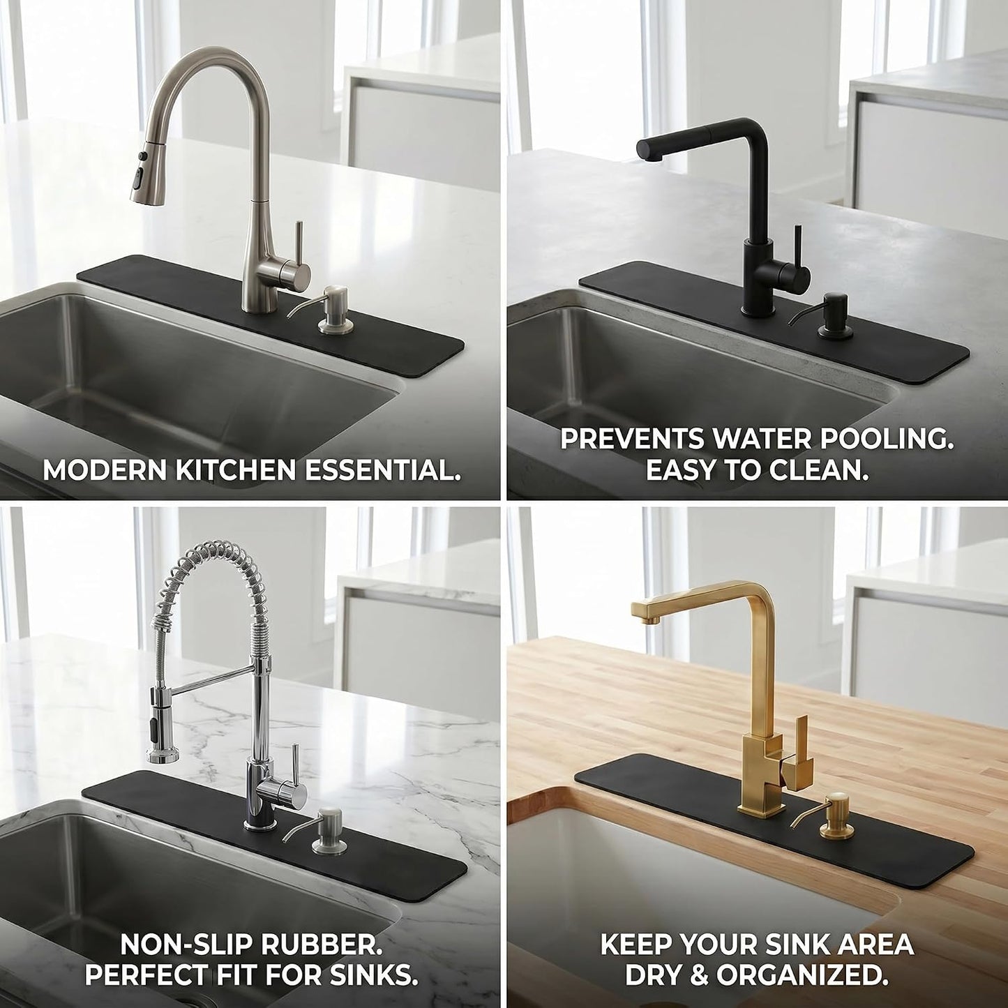 Absorbent Kitchen Sink Faucet Mat for 2-Hole 8" On-Center Faucets 30"x5.5" | Fits Sink with Soap Dispenser, Air Gap or Side Sprayer - Cuttable Drip Catcher Splash Guard for Irregular & 3, 4 Hole Sinks