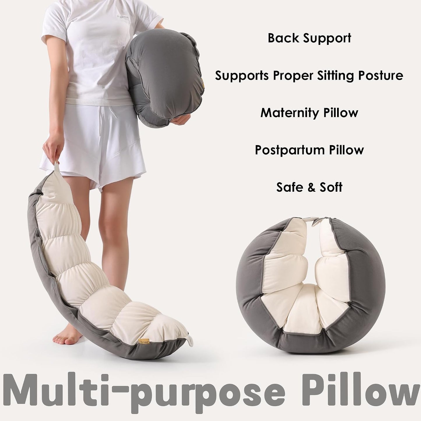 Peallow(Pat. Pend) – Long Round Body Pillow for Adults, Bolster Pillow for Sleeping, Soft and Supportive Pillow for Sleeping & Lumbar Support (Green-White, 29.5")
