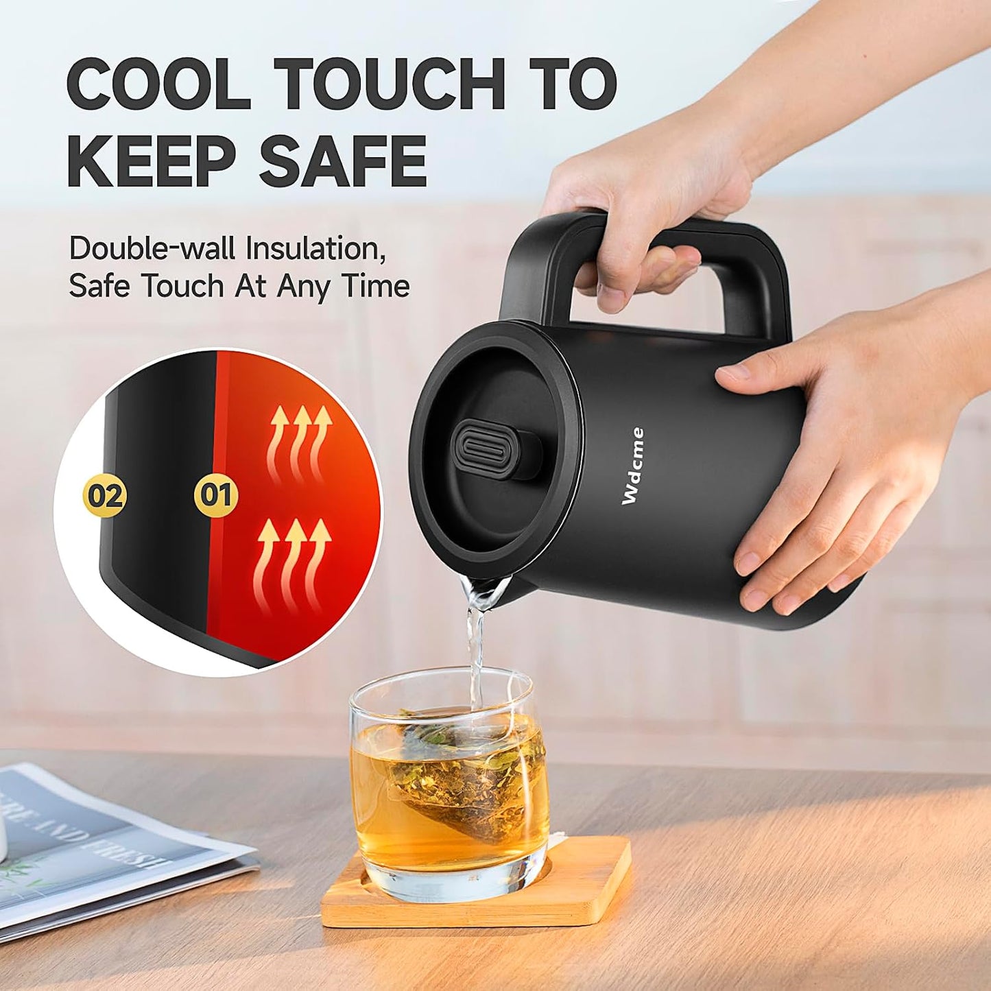 0.6L Small Travel Electric Kettle Smart Tea Coffee Kettle | 800W,6 Temperature Control,304 Stainless Steel,Dual Voltage 110-240V,12H Keep Warm