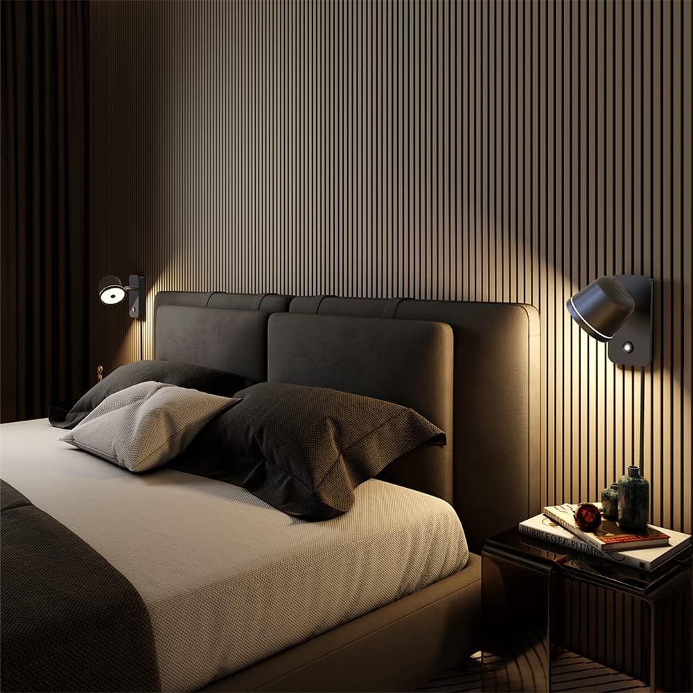 Aisilan LED Plug in Wall Sconce with Touch Dimmable Control Adjustable Wall Mounted Lamp Angle Anti-Glare Matte White Aluminum Bedside Reading Wall Lights for Bedroom Living Room