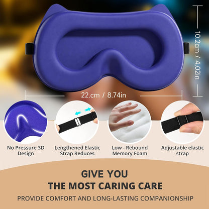 3D Blackout Sleep Mask, Memory Foam Eye Cover for Travel | Zero pressure 3D contoured design with adjustable strap. Perfect for side sleepers, travel, and lash extensions.