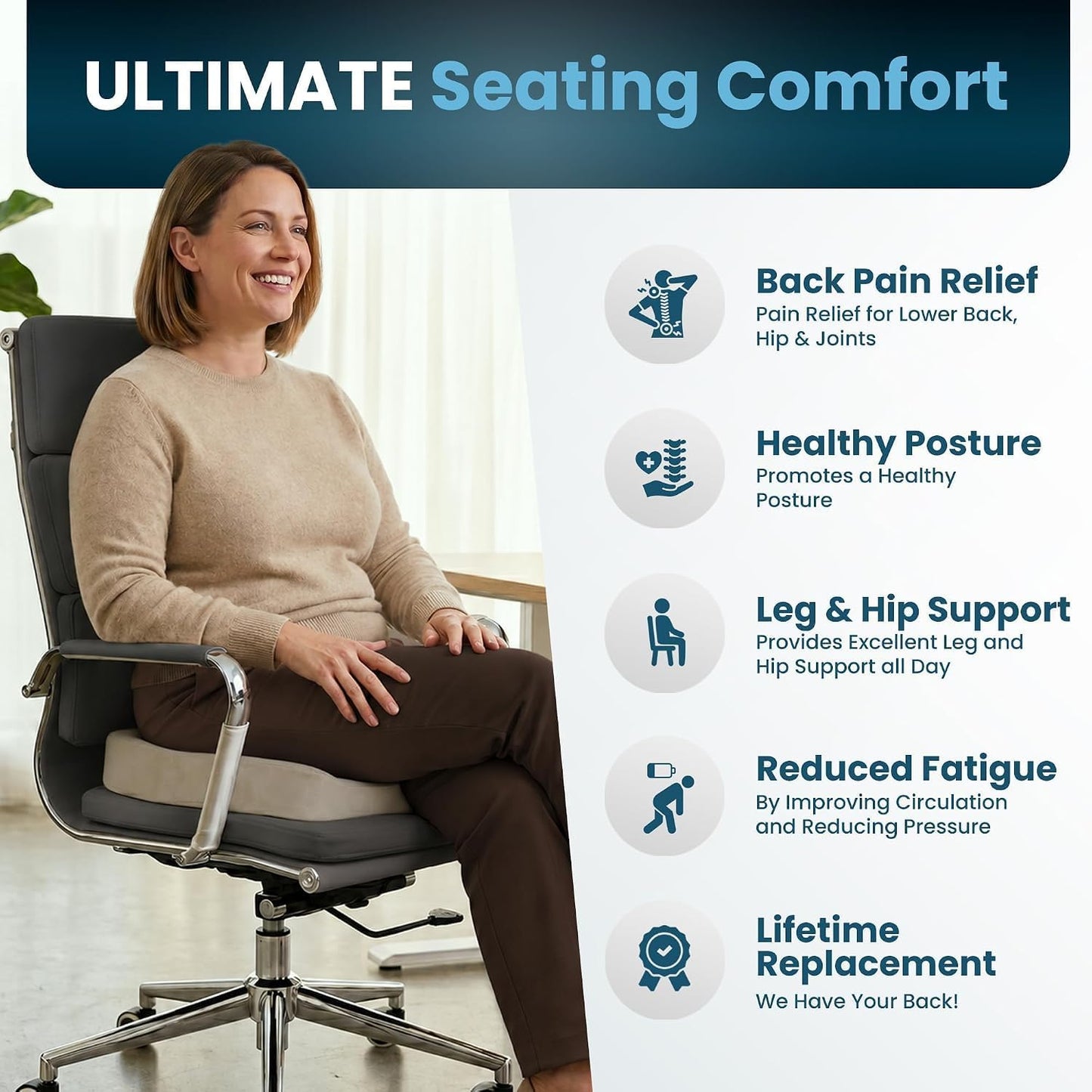 ComfiLife Premium Gel & Memory Foam Seat Cushion – Doctor Recommended Office Chair Cushion, Car Seat Cushion – Chair Cushions for Back & Sciatica Pain Relief – Seat Cushions for Office & Desk (Black)