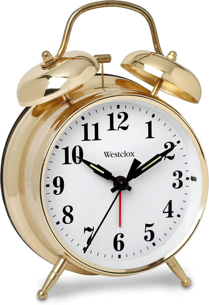 Westclox Big Ben Twin Bell Alarm Clock | Loud Alarm Clock for Heavy Sleepers | Battery Operated Clock with Backlight for Bedside Table, Bedroom, Kids Room, Desk (Gold, 4")