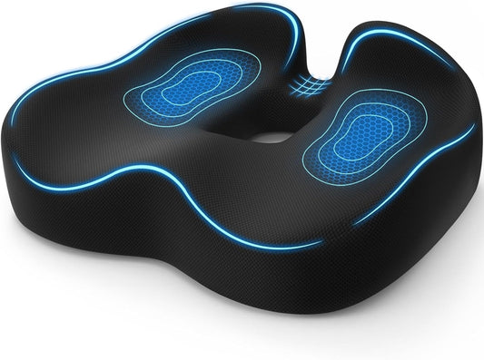 TushGuard 4-Zone Ergonomic Seat Cushion with Coccyx Cutout, Black | Office Chair Cushions for Tailbone Pain, Non-Slip Bottom, Breathable Washable Mesh, Versatile Use for Car, Office, Wheelchair