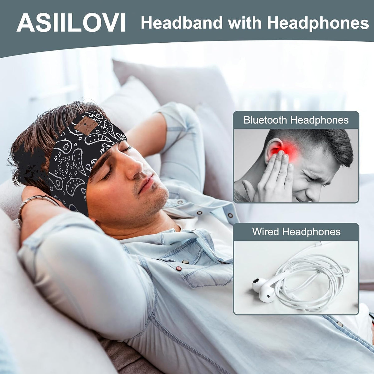 2-Pack Sleeping Headphones, Headband Headphones for Side Sleepers