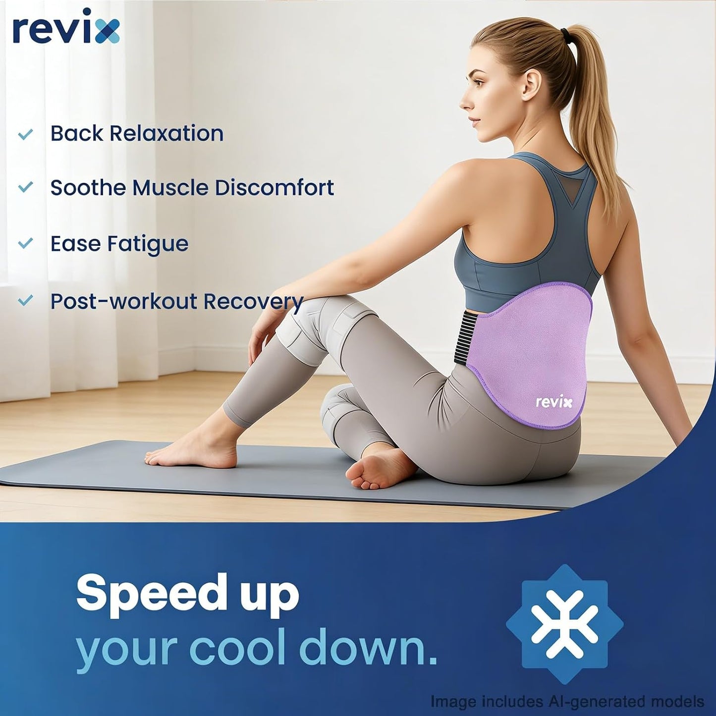 REVIX Extra Large Lower Back Ice Pack Wrap, 2 Pack Gel Wrap for Lumbar | Reusable Cold Gel for Sciatica & Waist Relief, 13.4 x 11 in, Hands-free Lumbar Wrap for Men & Women, Blue