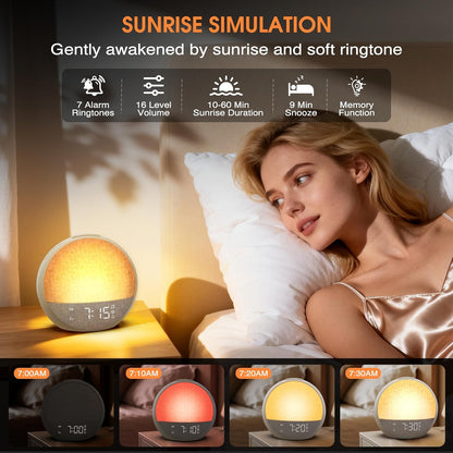Sunrise Alarm Clock Wake Up Light, White Noise Sound Machine with 30 Sounds