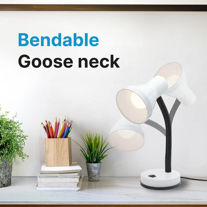 Xtricity LED Clip on Desk Lamp with 360° Flexible Gooseneck, White Finish | Reading Light for Bed Headboard– A19 Bulb Included, 120V, On/Off Switch, 10.25” Height Table Lamp