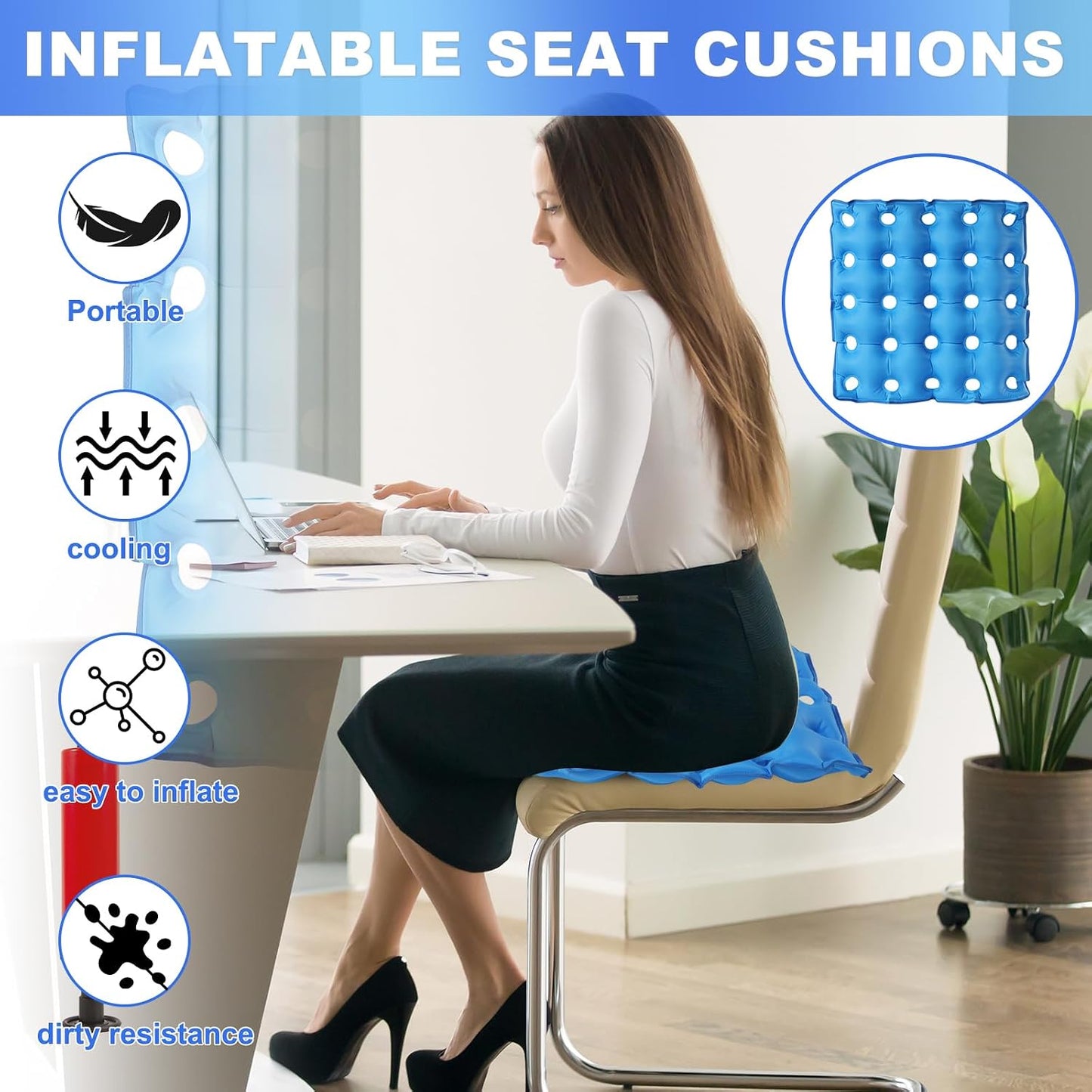2-Pack Inflatable Waffle Cushion for Pressure Relief, Wheelchair Cushion for Pressure Redistribution, Portable Air Seat Cushions for Office Chair Car Seat, Breathable Seat Pad, Includes 1 Air Pumps
