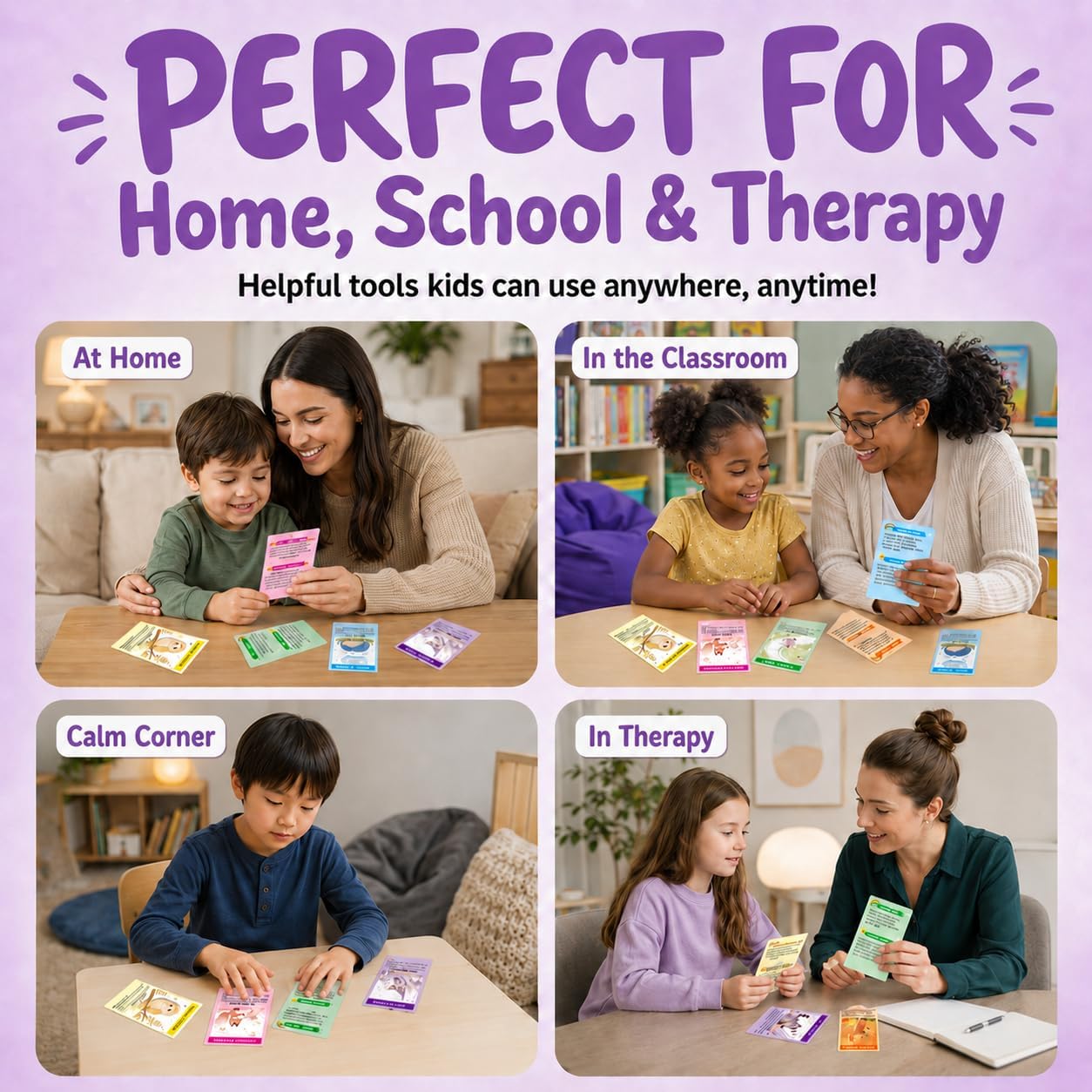 Somatic Therapy Cards for Kids, 52 Emotional Regulation Exercises Mindfulness, Calm, Focus & Coping Skills Therapy Tools for Home, School, Calm Down Corner Ages 5-12