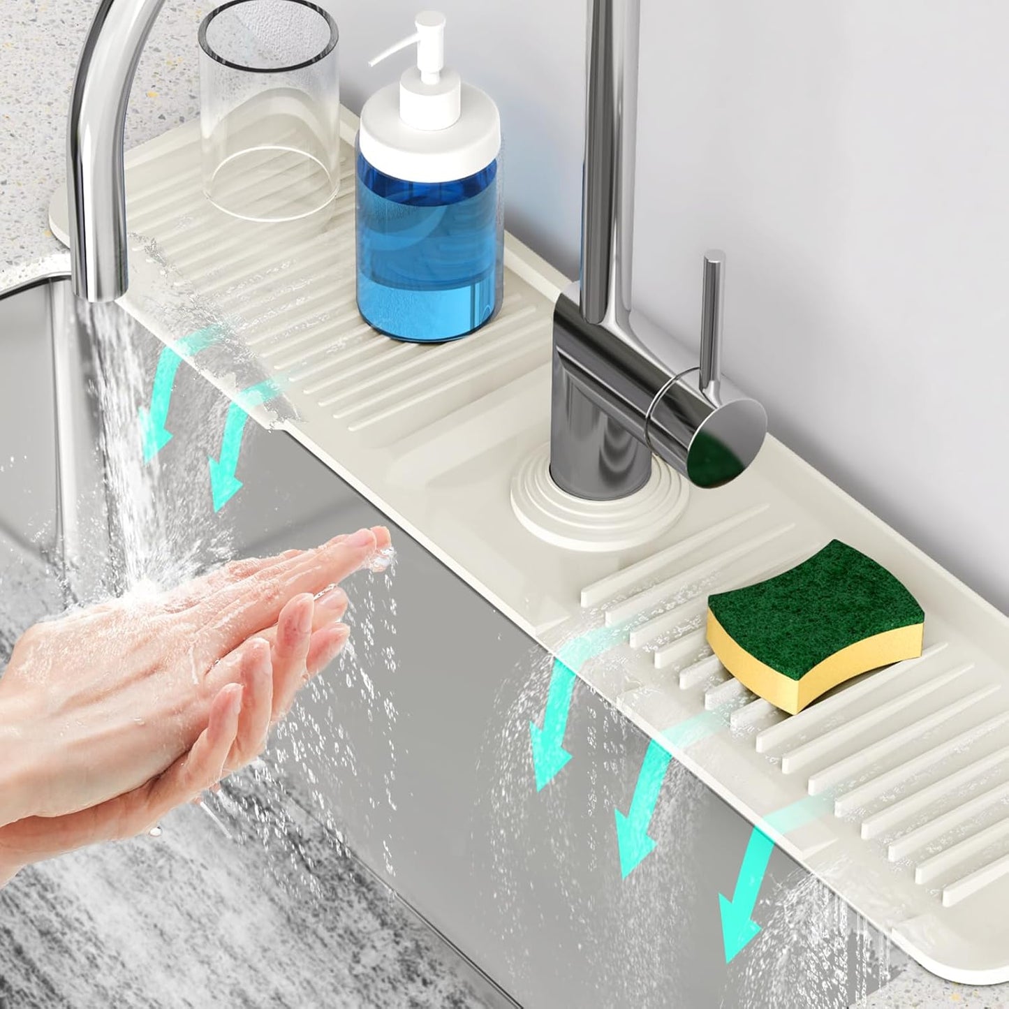 24 Inch Longer Faucet Mat for Kitchen Sink [5° Slope Fast Self-draining]Bathroom Kitchen Sink Splash Guard Silicone Sinks Faucet Mat Splash Guard for Kitchens Sinks Area Tidy Splashs Draining Mats