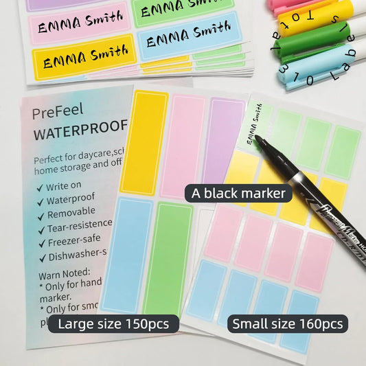 Assorted Colors Waterproof Removable Labels with Pen Adhesive Name Stickers