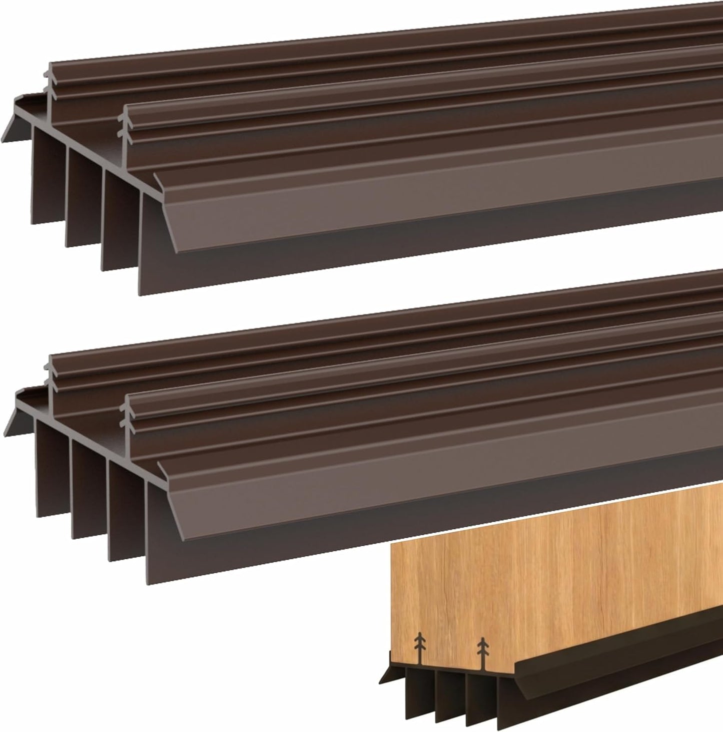 [2 Pack] 36 Inch Exterior Door Sweep with Vinyl Fins – Under Door Weather Stripping Seal for Exterior Doors with Kerf Track | Bottom Door Seal Strip | Draft Stopper & Rodent Proof (Brown)