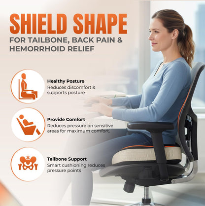 Patented 55D Orthopedic Memory Foam Seat Cushion – Ergonomic Office Chair & Car Seat Cushion, Contoured Coccyx Pillow for Tailbone, Hip & Lower Back Comfort – Ideal for Home, Driving & Long Sitting