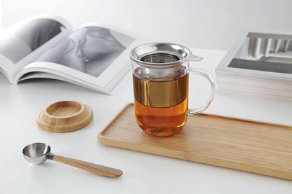 VIVA Minima Balance Glass Tea Cup with Infuser and Lid, 17oz, Clear Bamboo