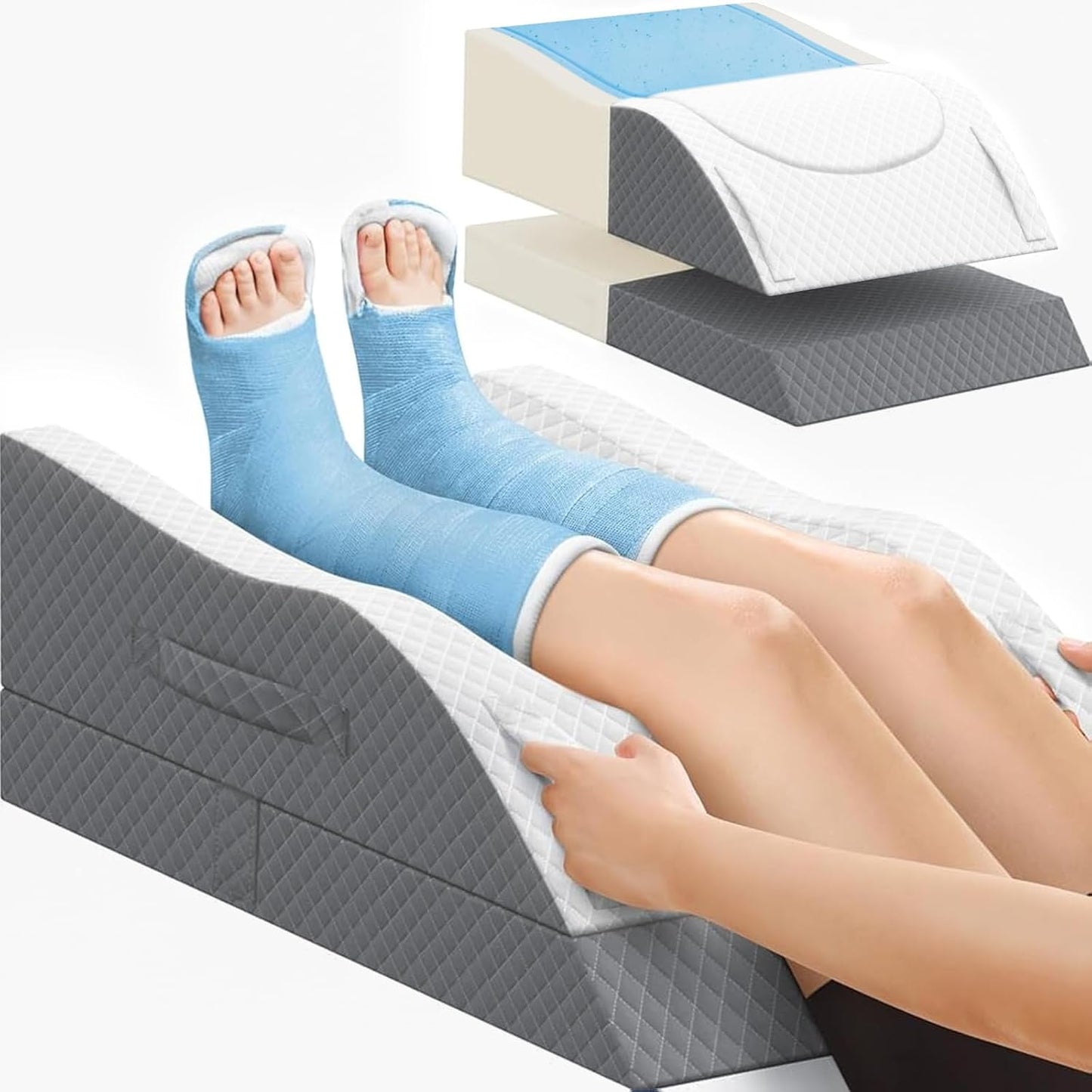 CushZone Leg Pillow, Leg Elevation Pillow with Pad and Memory Foam, Height Adjustable Bolster Pillow for Legs, Leg Pillow Elevation Blood Circulation, for Post-Surgery, Grey