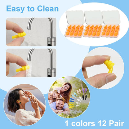 Ear Plugs for Sleeping,12 Pair Earplugs Noise Canceling Soft Silicone Ear Plug Reusable Earplugs for Sleep,Concert,Swimming,Study,Loud Noise,Snoring(Black Blue Purple)