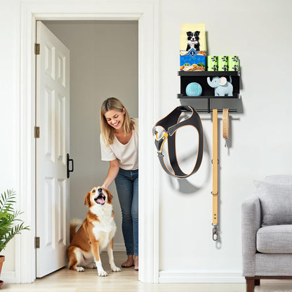 Dog Leash Holder for Wall, Leashes Hanger, Wall Mounted Dog Stuff Storage and Organizer, Metal Key Holder Pet Leash Hooks for Leashes, Training Treats, Chew Toys, Keys, Large (White)