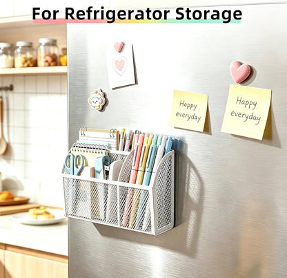 Magnetic Pencil Holder, Magnetic Organizer for Locker Accessories, Black | Mesh Marker Holder with Strong Magnets and 3 Compartments for Whiteboards Refrigerators and Magnetic Lockers