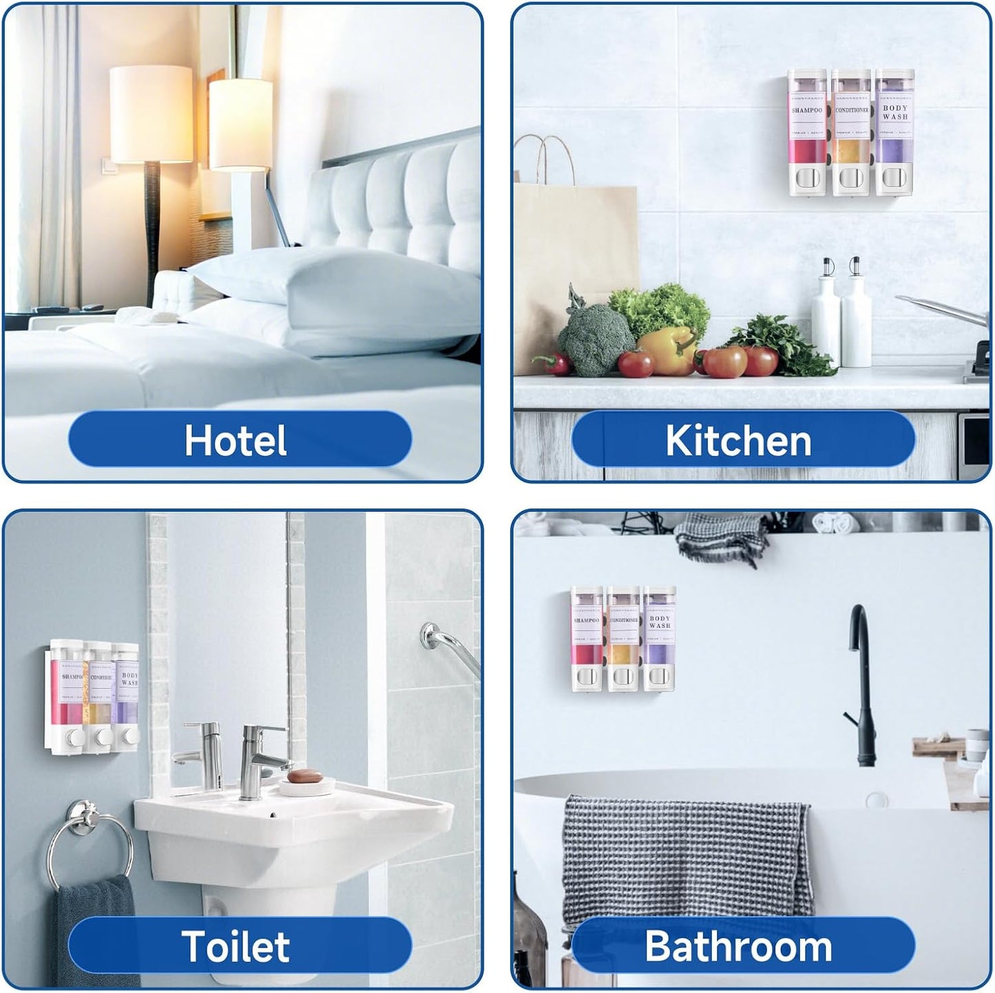 Cabo Deseado Shower Soap Dispenser Wall Mounted No Drill Shampoo Dispenser for Shower Wall Shampoo and Conditioner Dispenser Bathroom Hotel 3 * 350ml Gungray with Labels