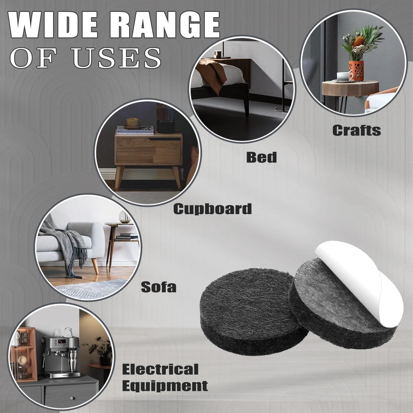 Felt Furniture Pads -182 Pcs Premium Felt Pads for Chair Legs Furniture, Floor Protectors for Hardwood Floors, Black