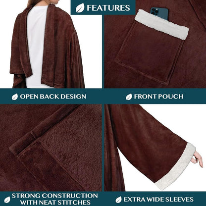 PAVILIA Wearable Blanket with Sleeves and Pocket for Women Men, Sherpa Trim