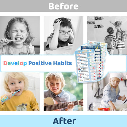 Upgraded Slider 4 in 1 Reward Chart for Kids, Reusable Bedtime/Morning/Daily Routine Chart for Kids, Magnetic Chore Chart for Kids Toddlers, Sticker Chart for Kids Behavior Chart for Kids at Home