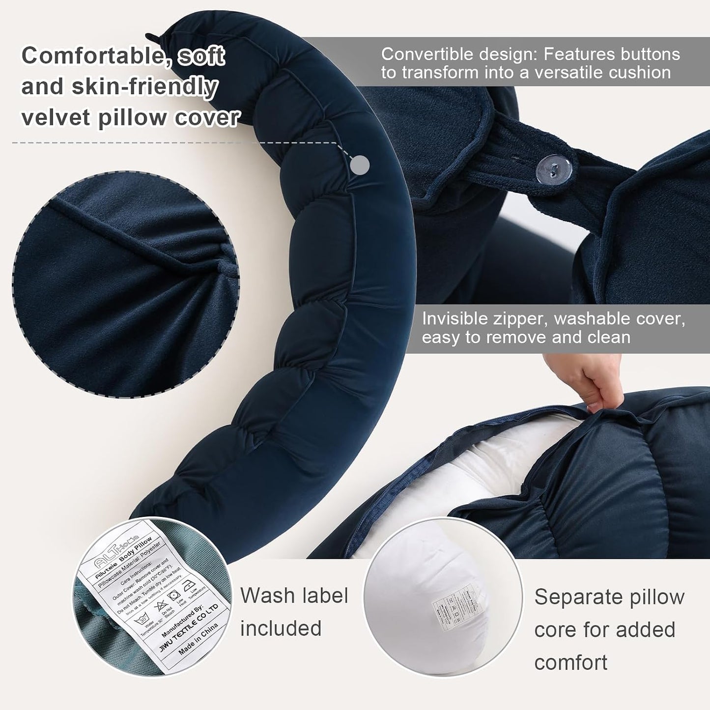 Peallow(Pat. Pend) – Long Round Body Pillow for Adults, Bolster Pillow for Sleeping, Soft and Supportive Pillow for Sleeping & Lumbar Support (Green-White, 29.5")
