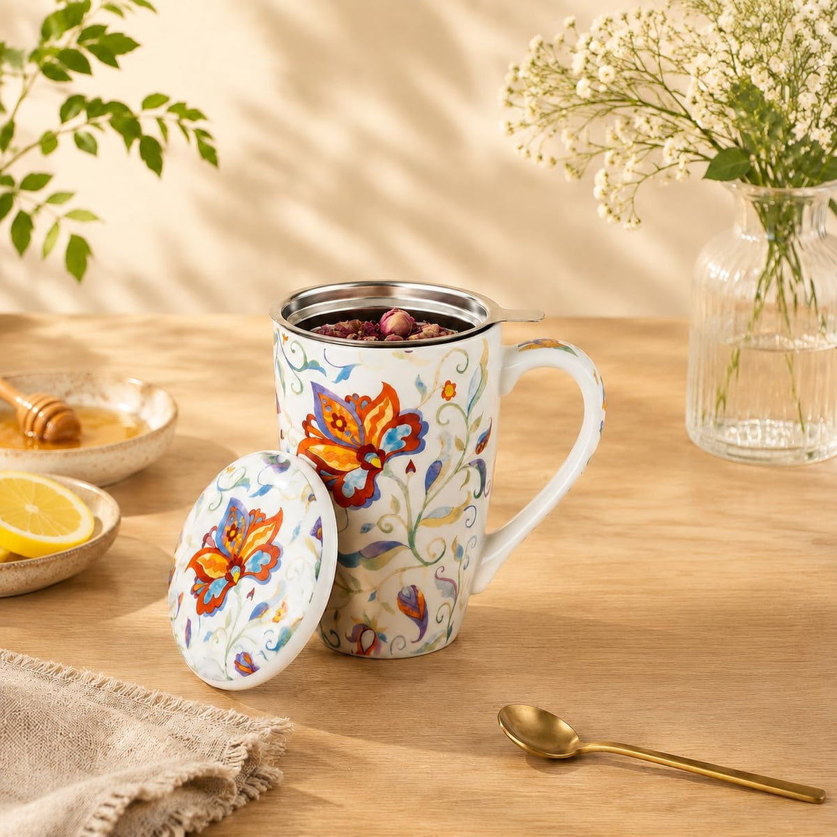 GBhome Tea Mug with Infuser and Lid,18 oz Loose Leaf Tea Cup with Steeper