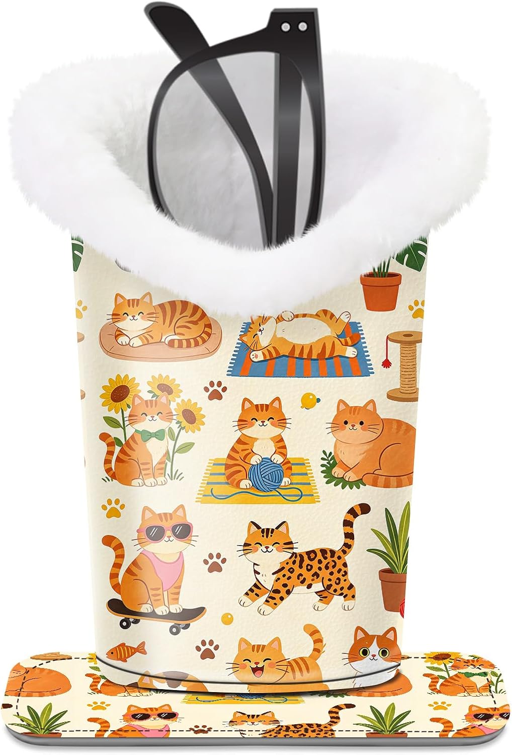 Plush Lined Eyeglasses Holder, Cute Magnetic PU Leather Glasses Stand Case for Women Men Kids