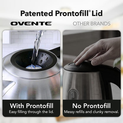OVENTE 1.7L Double Wall Glass Electric Kettle Water Boiler, Silver KG912S | 1500W Fast Boiling, Easy Fill Lid, Borosilicate Glass, Cool-Touch Design, Blue LED, Auto Shut-Off, Boil-Dry Protection