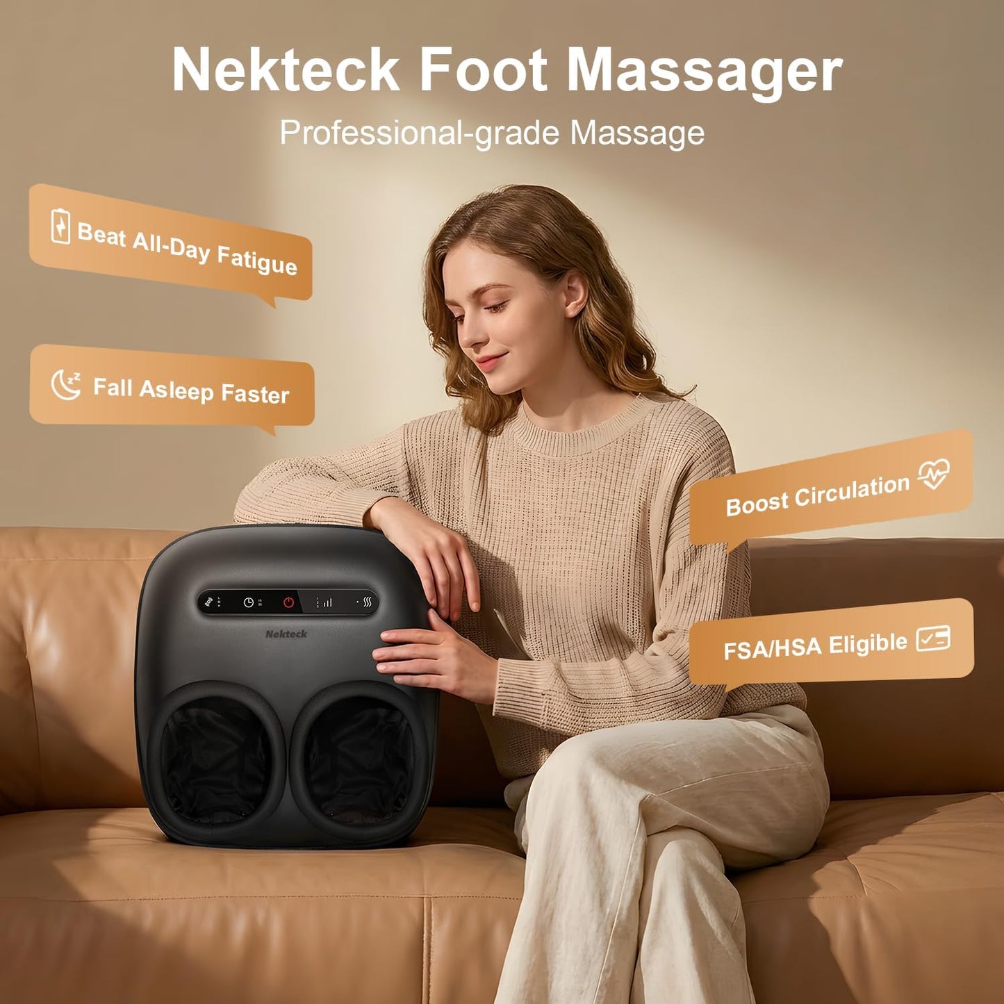 Nekteck Foot Massager with Heat [2026 Upgraded] for Circulation Neuropathy | Electric Shiatsu Foot Massage Machine for Plantar Fasciitis, 3 Intensity Levels, FSA Eligible Gifts for Men & Women