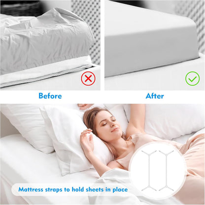 Bed Sheet Straps, 2Pcs Elastic Adjustable Bed Sheet Holder Straps, Fitted Sheet Straps to Hold Sheets in Place with Metal Clips, Sheet Holders for Mattress Cover, Sheet, Sofa Cushion (Black)