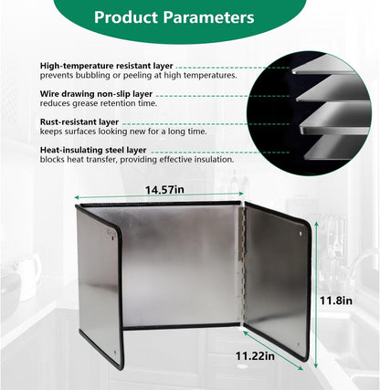 Silver Large 2 Pieces 2 Sided Stainless steel Splatter Guard for Frying Stove Top,Oil Splash Guard Cooking for Stove,Non Stick Foldable Splatter Screen