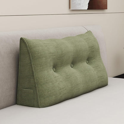 Headboard Wedge Pillows for Sitting Up in Bed Rest Adult，Triangular Upholstered Stuffed Reading Pillow for Sofa Couch Back Cushions Lumbar Body Support Dorm Bedroom（King，Corduroy Gray）