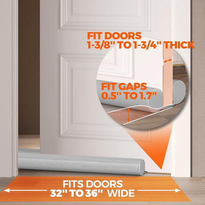 Holikme Under Door Draft Stopper Door Seal Gap Filler Weather Stripping | 36 Inch Soundproofing Noise Blocker Window Breeze Adjustable Draft Blocker for Bottom of Door Stop Light, Air, Dust, Gray