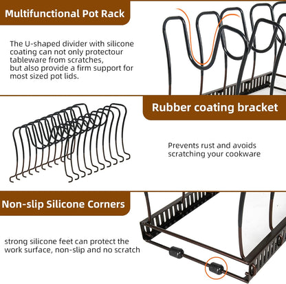 ROOHUA Pot and Pan Lid Organizer Rack for Under Cabinet, 12"-23" Expandable | 10 Adjustable Dividers, Holds Pan Lids, Cookware & Bakeware, Creates Tidy Cabinet Storage, Durable Metal, Bronze